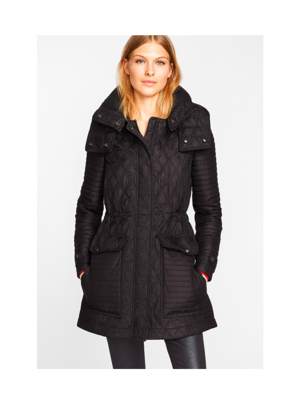 Burberry Brit Finsbridge Quilted Black Coat XS Belted Hooded Jacket Outerwear